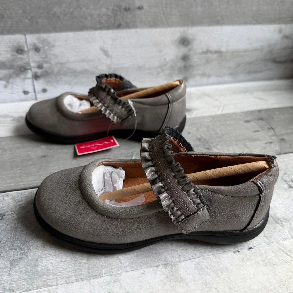 Nina Kids Pewter Metallic Ruffle Mary Jane Memory Foam Dress Shoes 10M